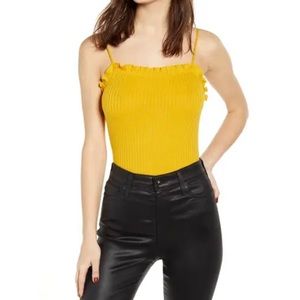ALL IN FAVOR Yellow Ruffle Trim Tank Bodysuit